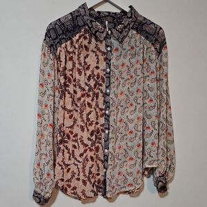 Free People Orange Long Sleeve Button Down Shirt